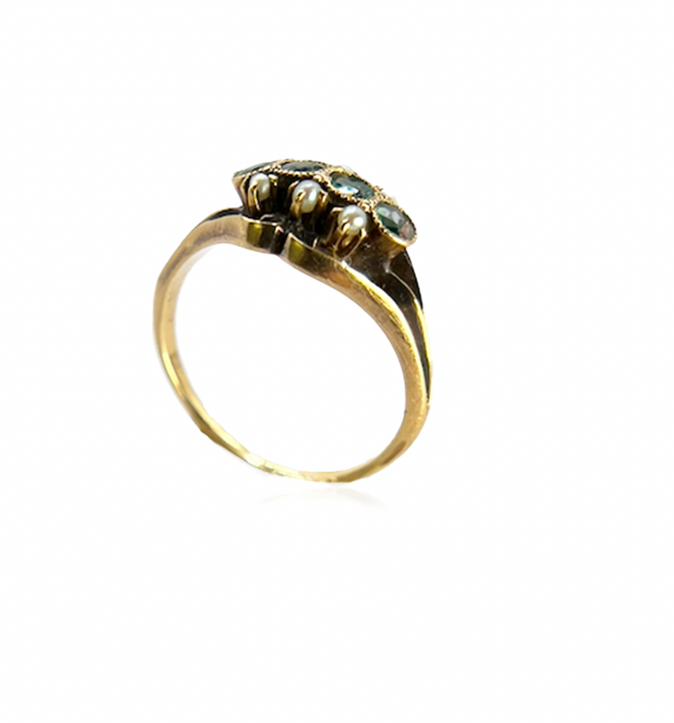 Emerald and Seed Pearl Ring