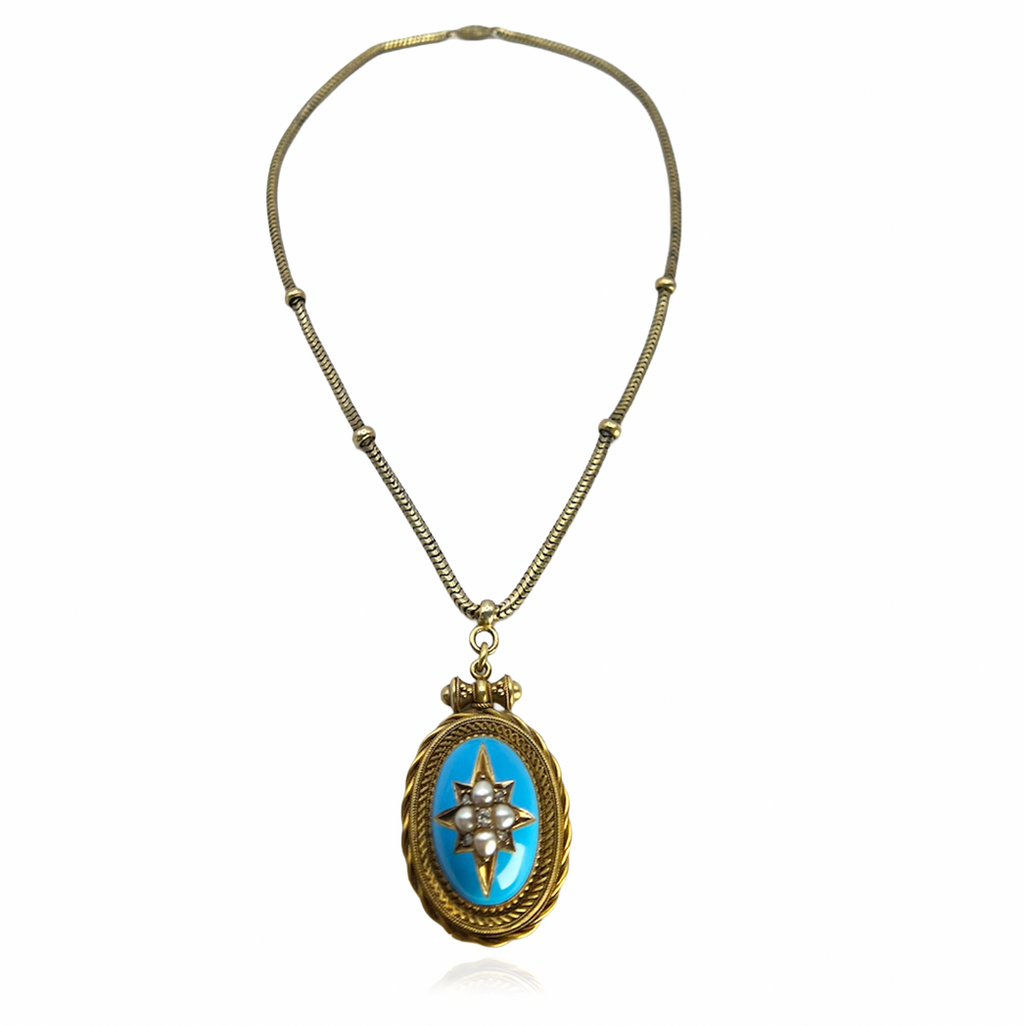 Rose Cut Diamonds and Pearl Locket Necklace
