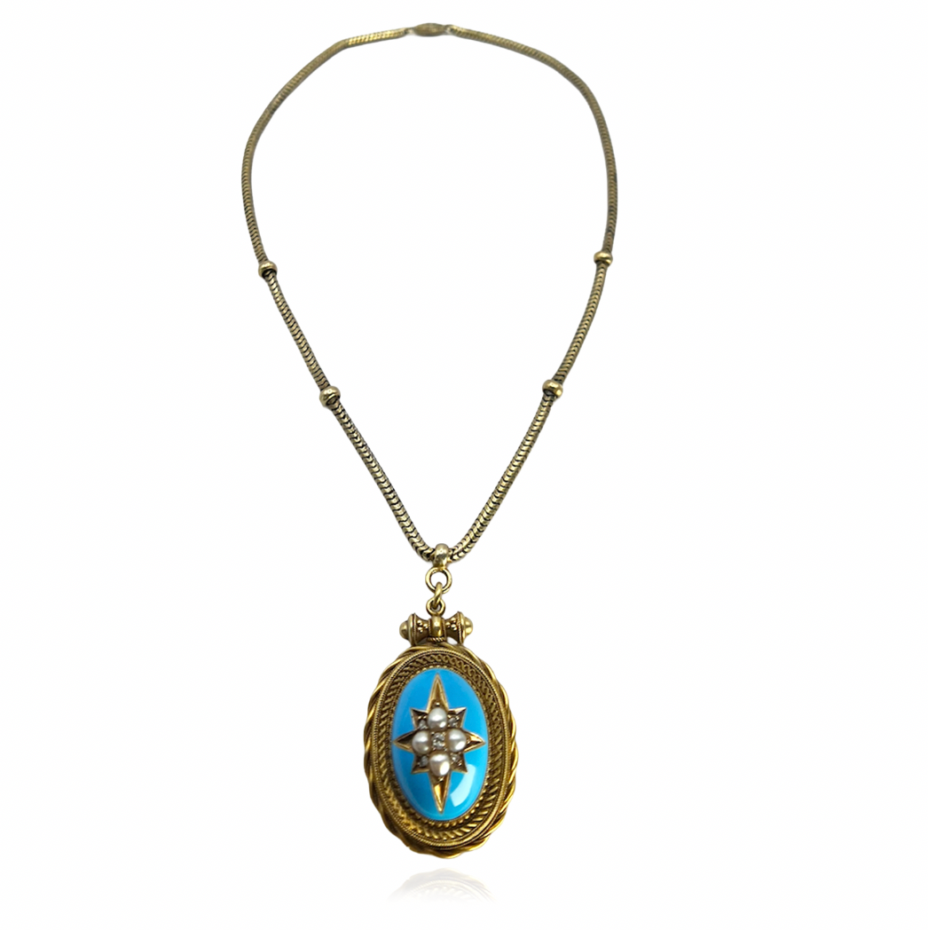 Rose Cut Diamonds and Pearl Locket Necklace