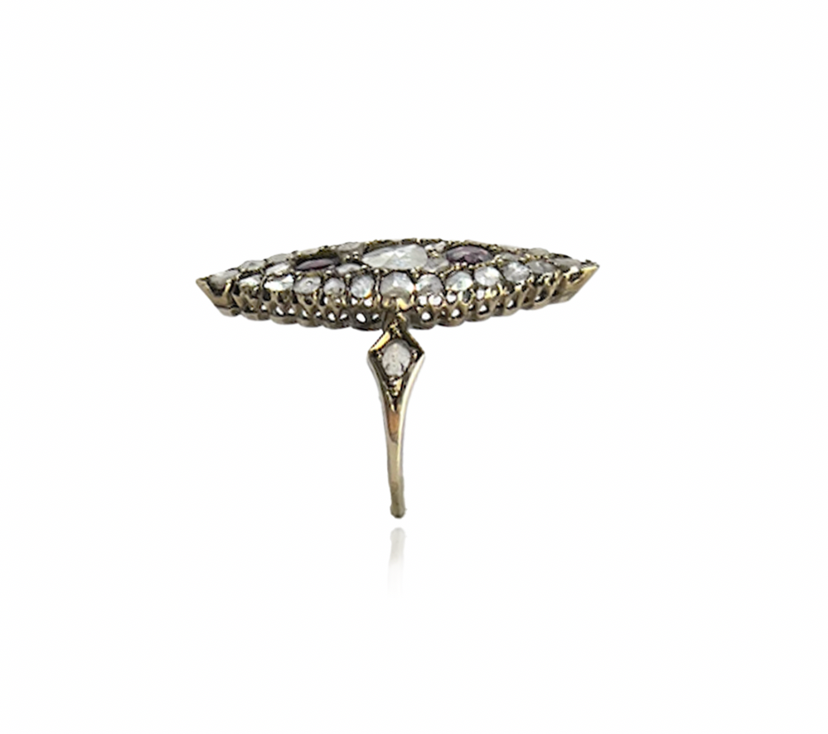 Diamond and Garnet Navette Ring