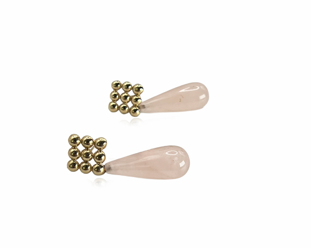 Pink Quartz and Gold Earrings