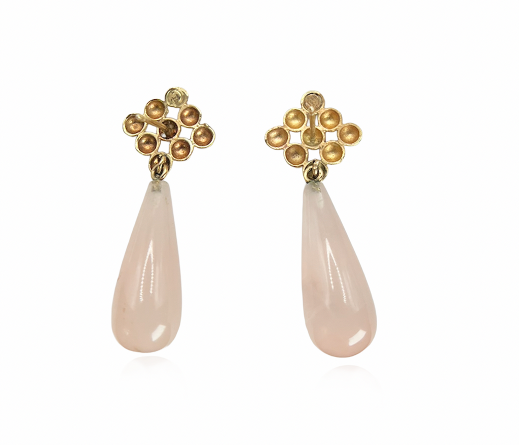 Pink Quartz and Gold Earrings