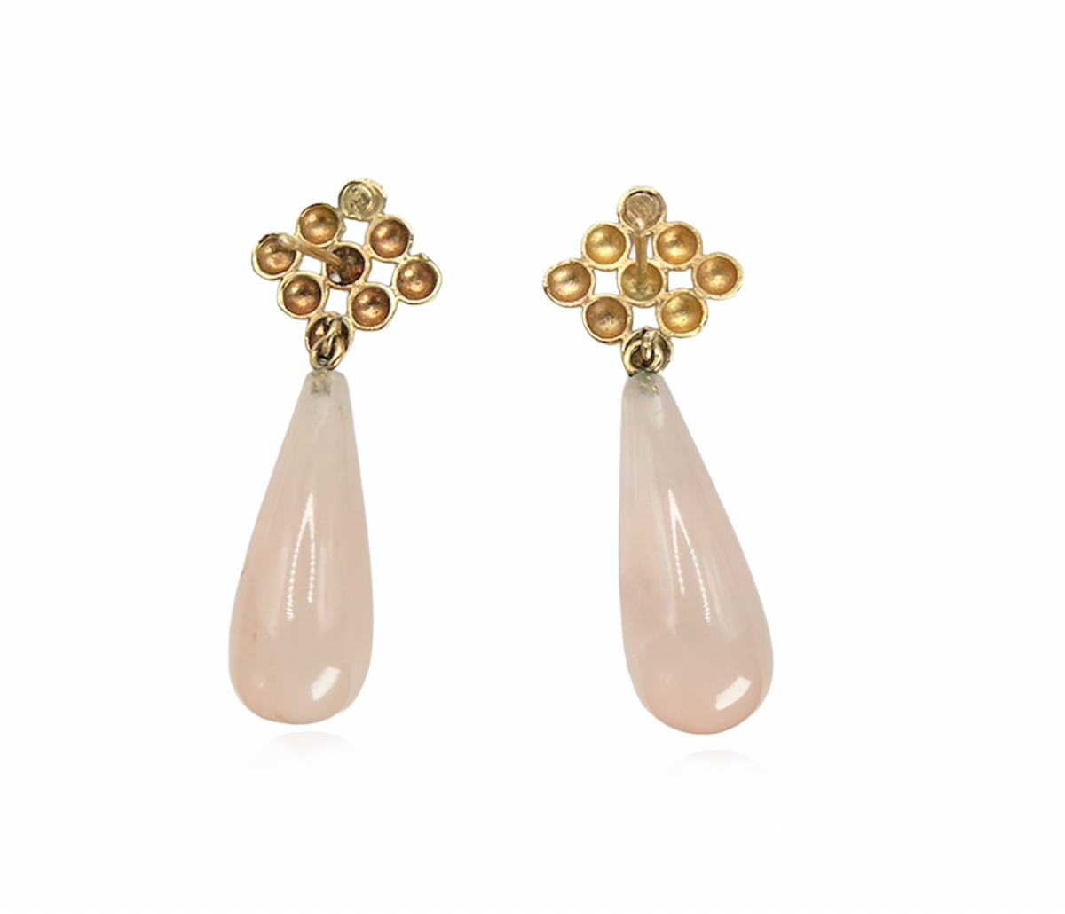 Pink Quartz and Gold Earrings