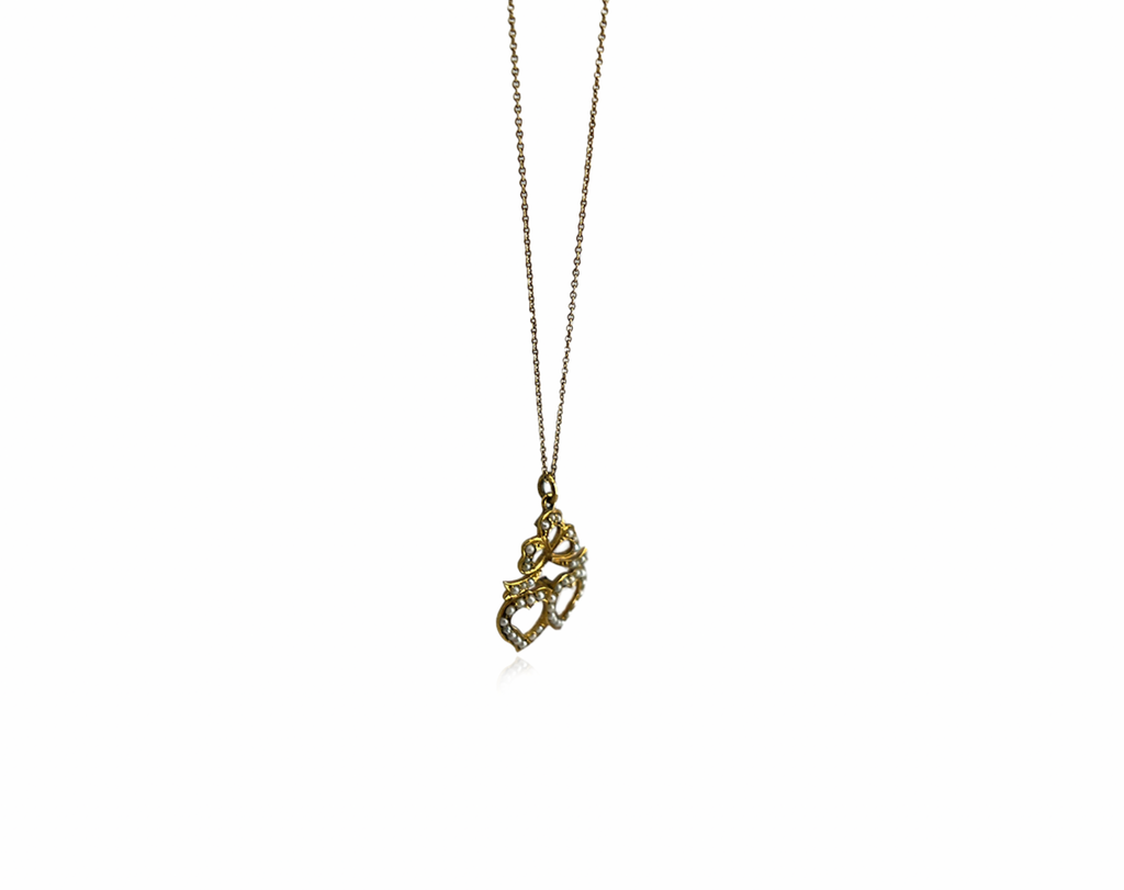 Double Heart Seed Pearl Necklace