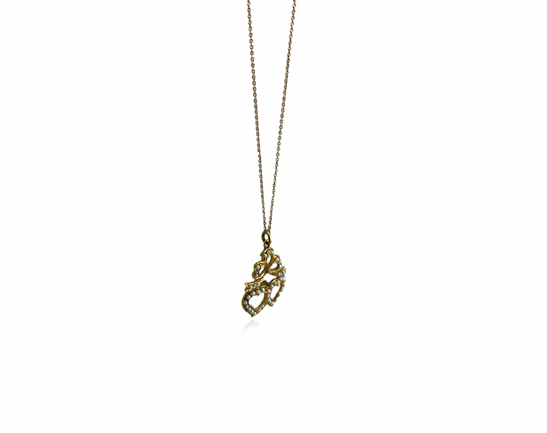 Double Heart Seed Pearl Necklace