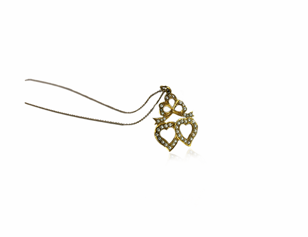 Double Heart Seed Pearl Necklace