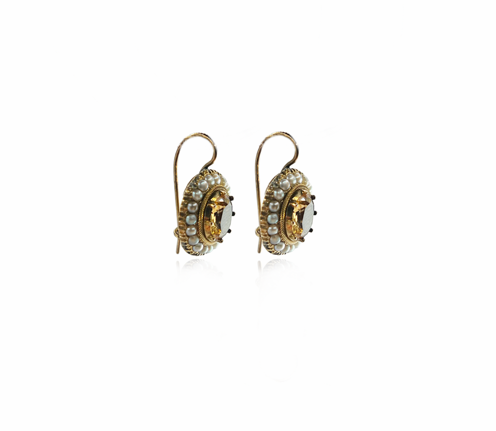 Seed Pearl and Large Citrine Detachable Earrings
