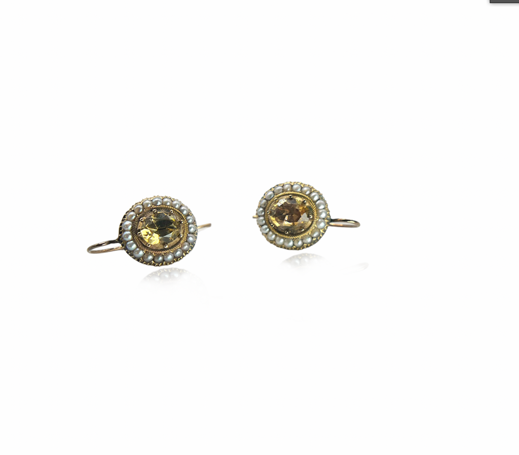 Seed Pearl and Large Citrine Detachable Earrings