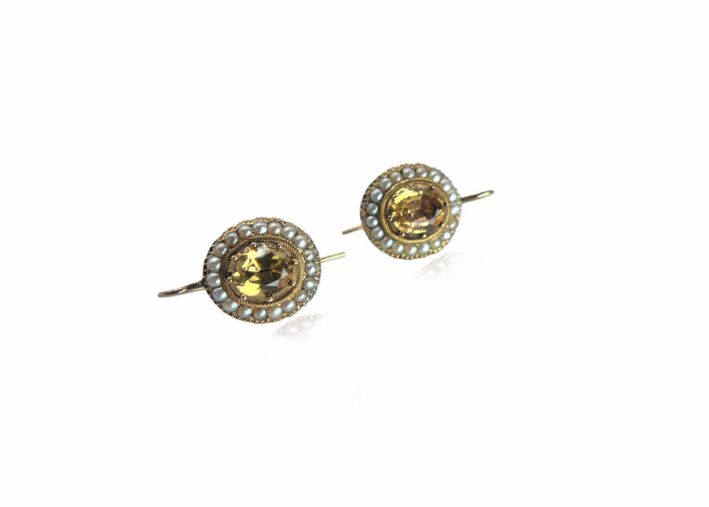 Seed Pearl and Large Citrine Detachable Earrings