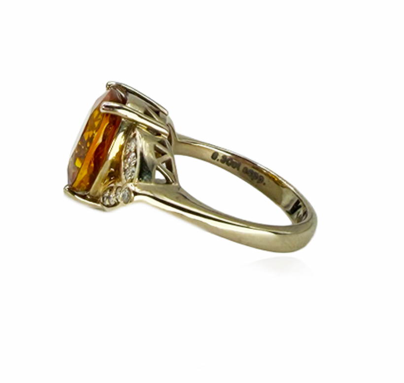 Orange Sapphire and Diamond Ring