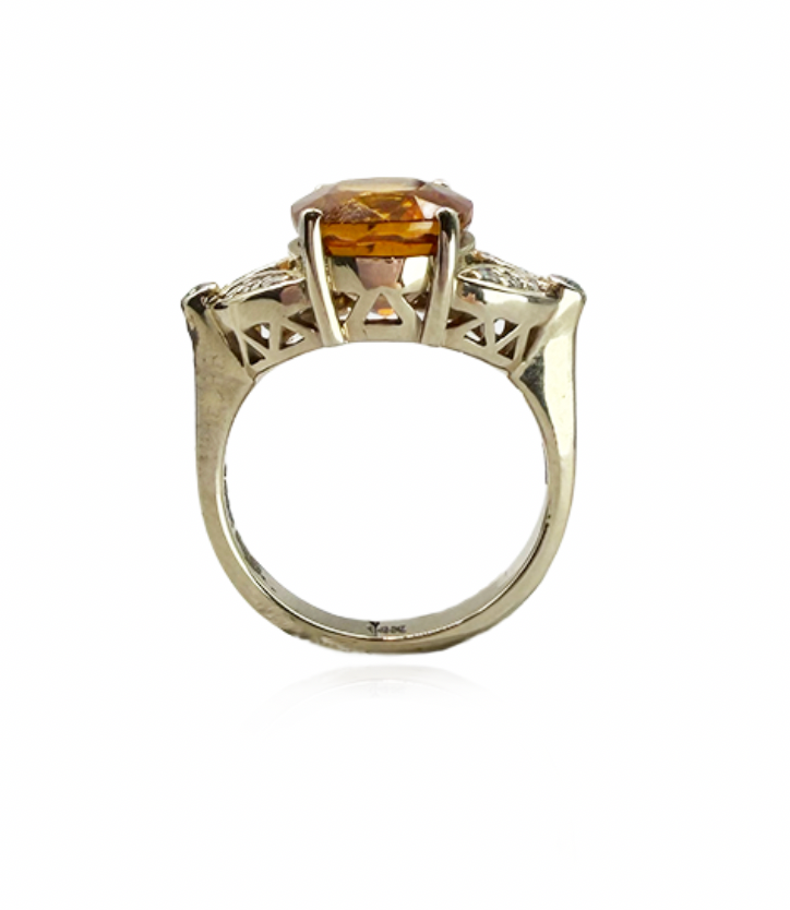 Orange Sapphire and Diamond Ring