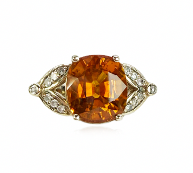 Orange Sapphire and Diamond Ring