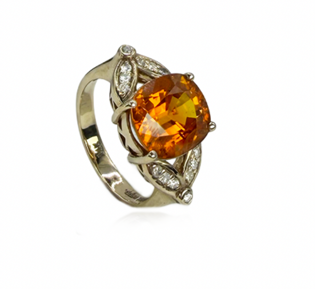 Orange Sapphire and Diamond Ring
