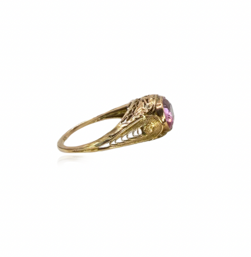 Pink Tourmaline Filigree Ring