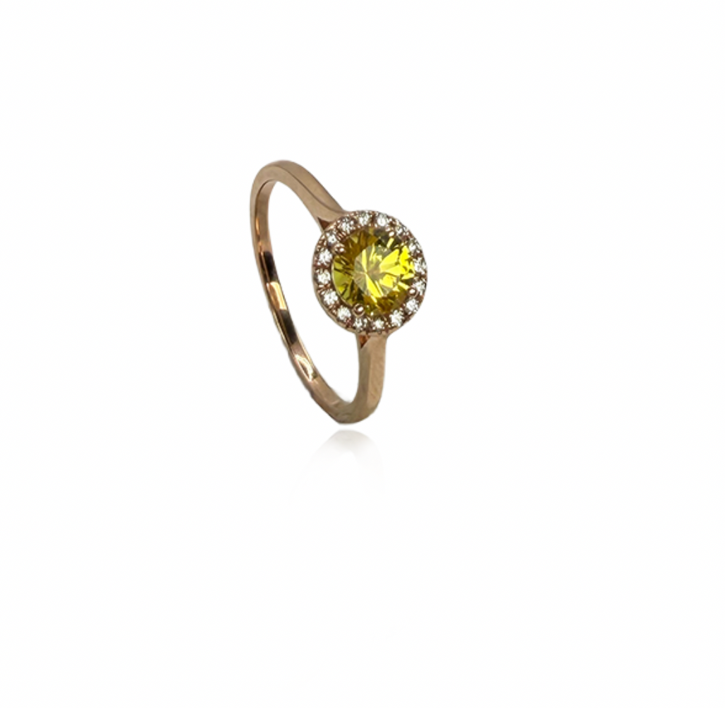 Yellow Sapphire and Diamond Halo Ring