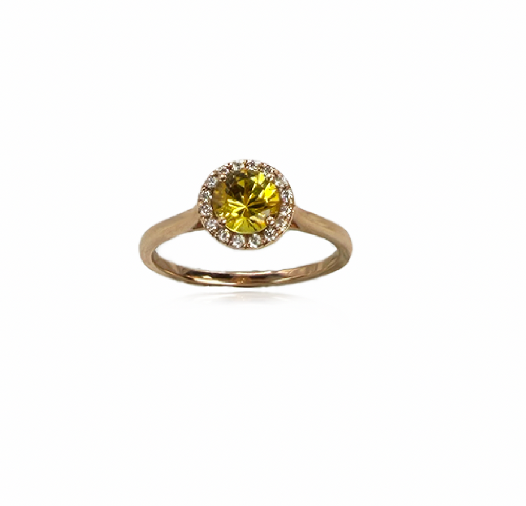 Yellow Sapphire and Diamond Halo Ring