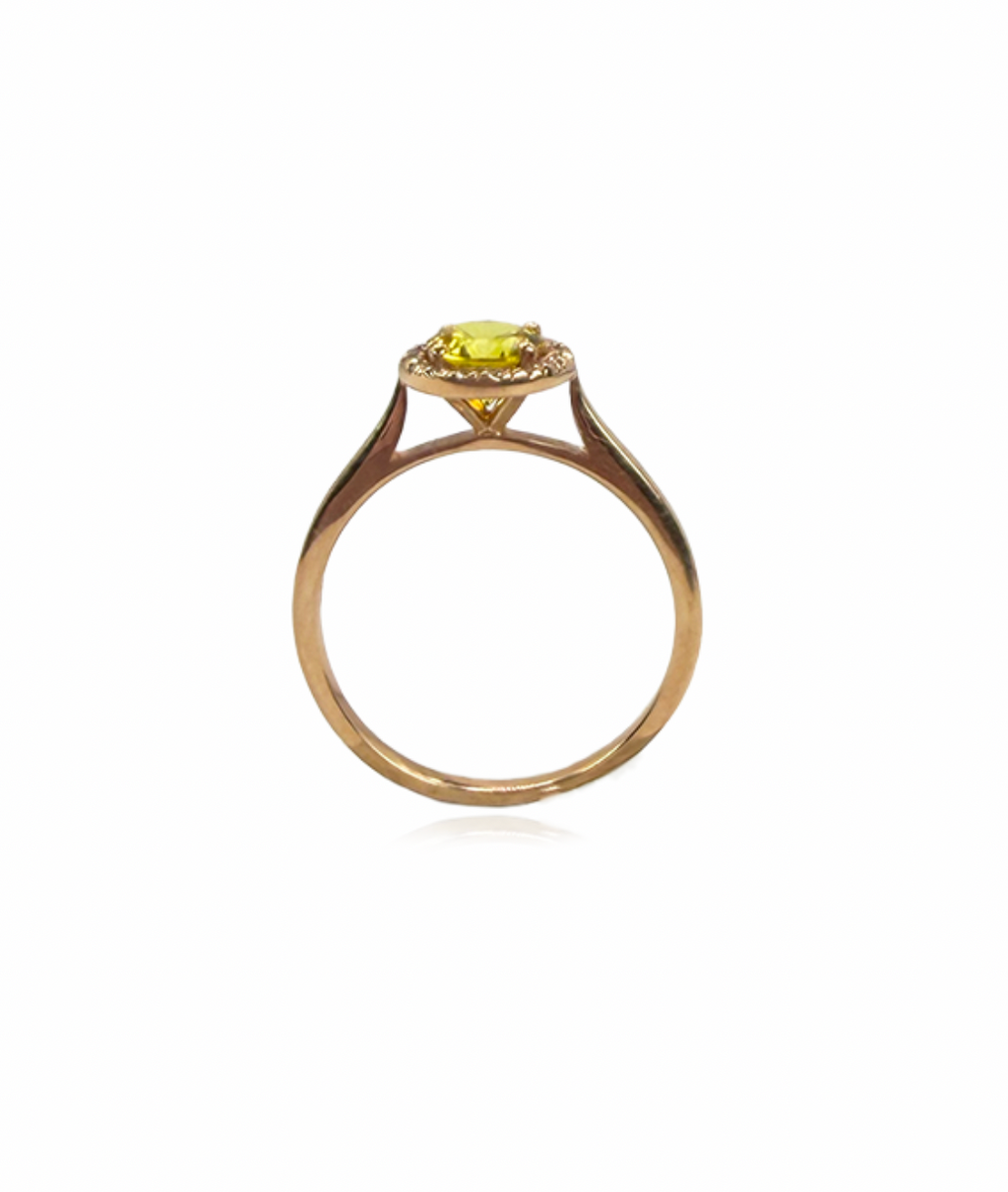 Yellow Sapphire and Diamond Halo Ring