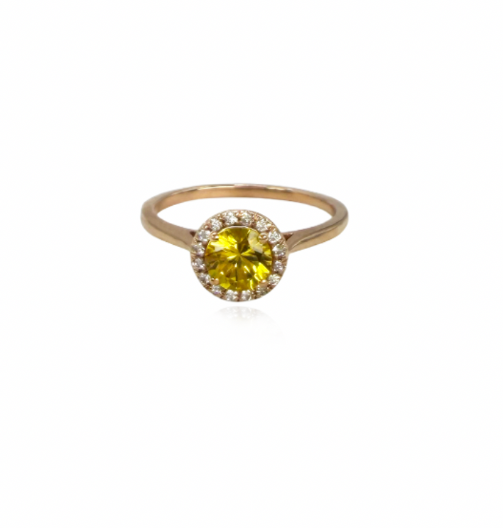 Yellow Sapphire and Diamond Halo Ring