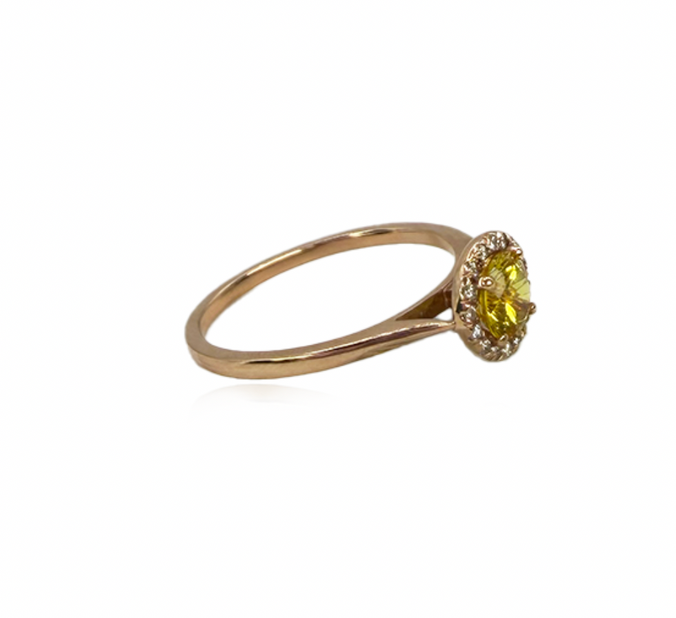 Yellow Sapphire and Diamond Halo Ring