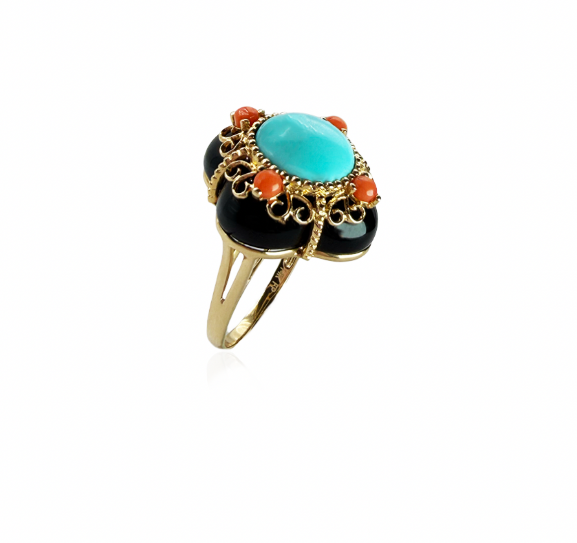 Persian Turquoise and Coral Ring