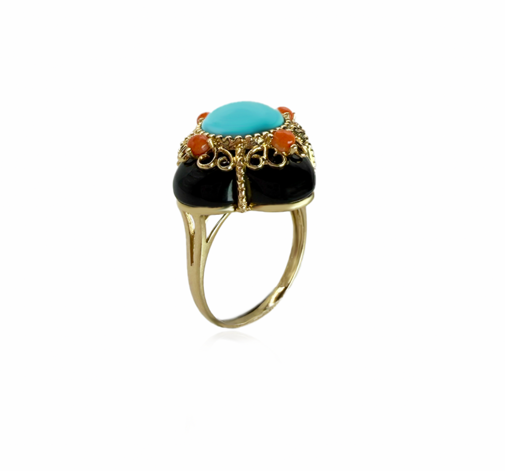 Persian Turquoise and Coral Ring