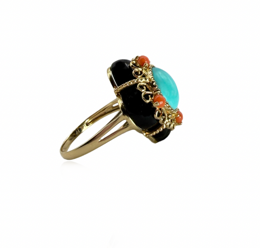 Persian Turquoise and Coral Ring