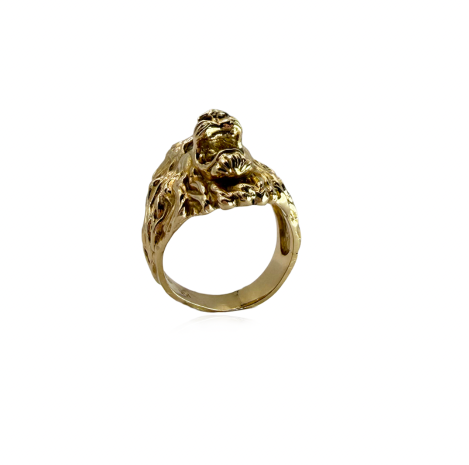 Gold Lion Ring with Diamond Eyes