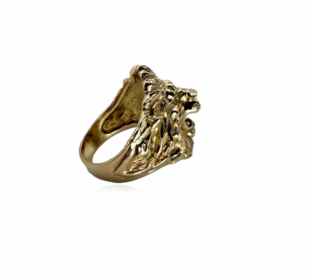 Gold Lion Ring with Diamond Eyes