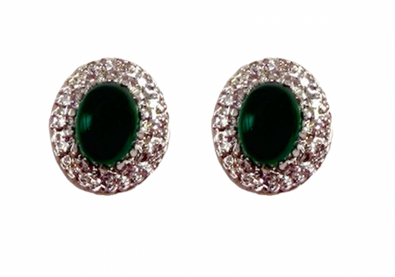 Chrysoprase And Diamond Gold Earrings