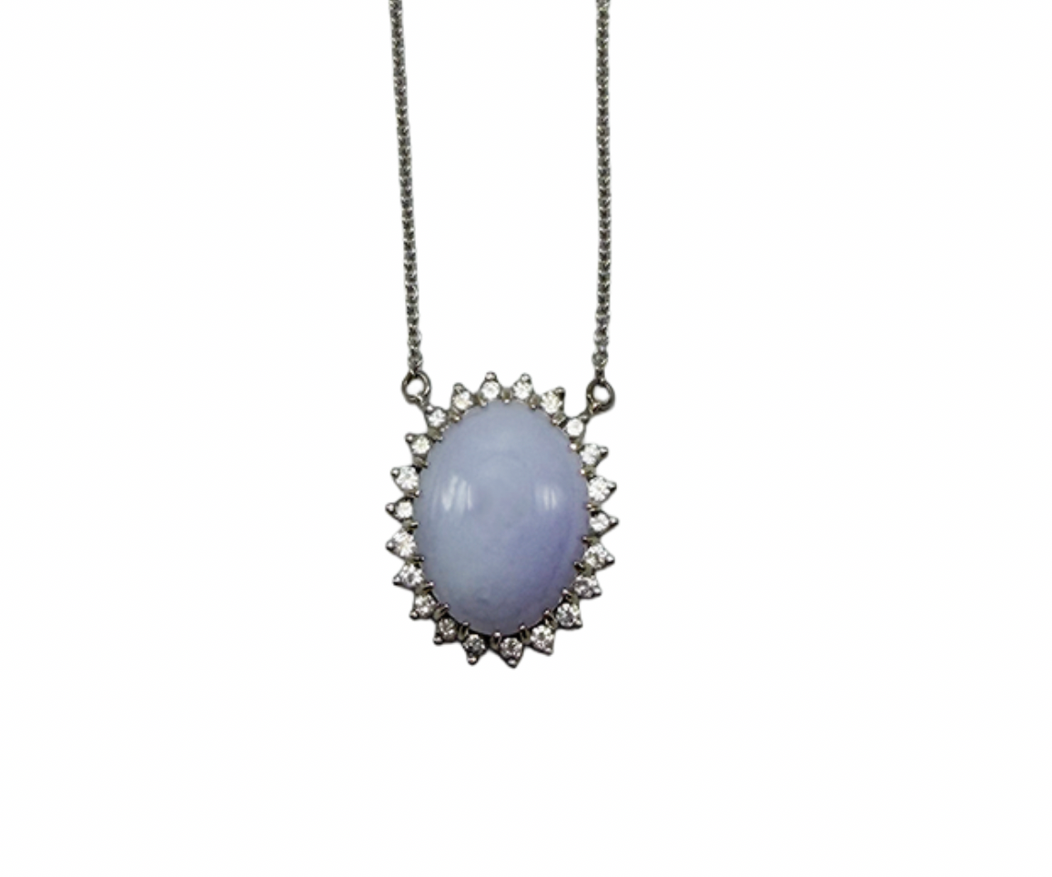 Fine Lavender Jadeite Cabochon Necklace With Diamond