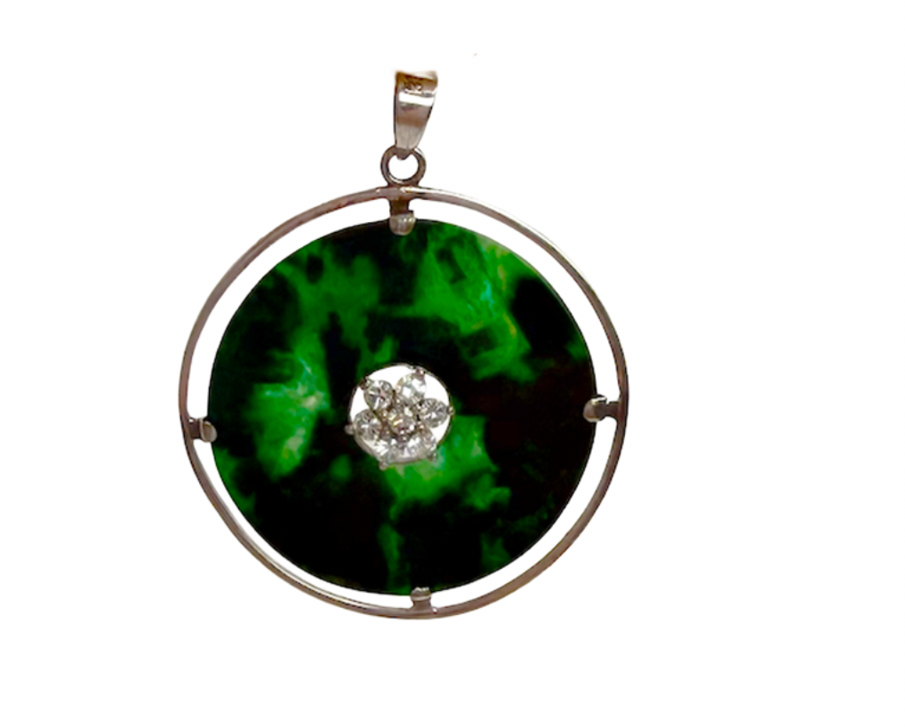 Antique Fine Jadeite Bi Pendant With Diamonds