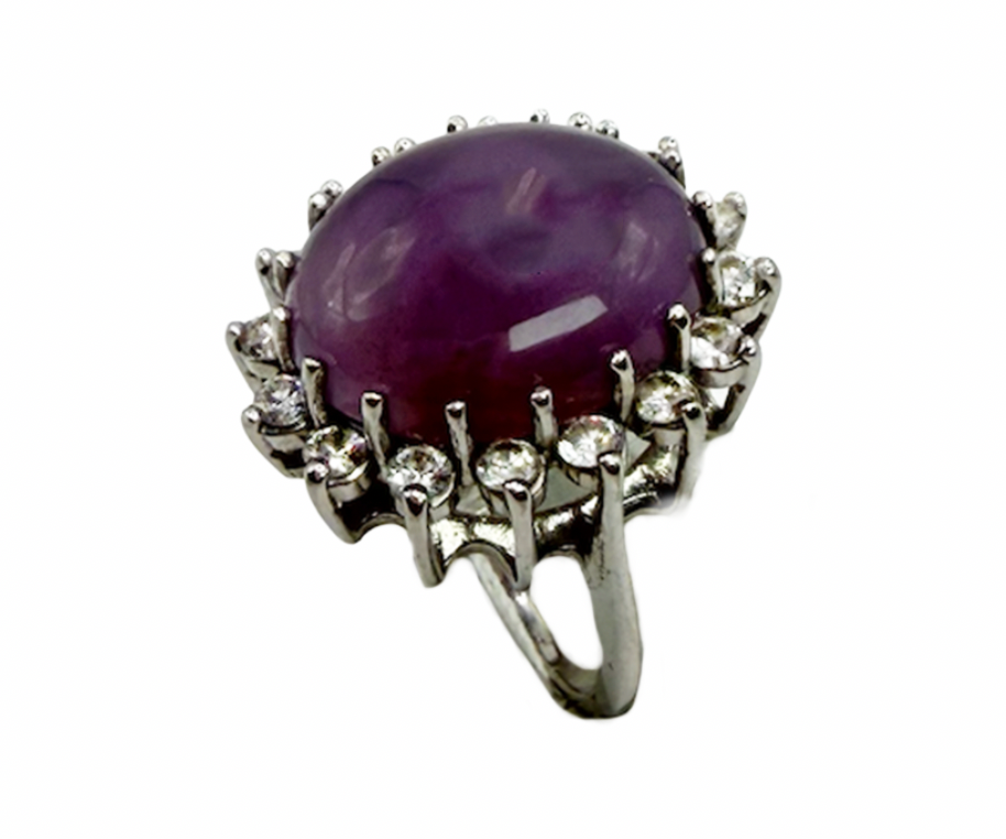 Fine Iced Lavender Jadeite Cabochon and Diamond Ring