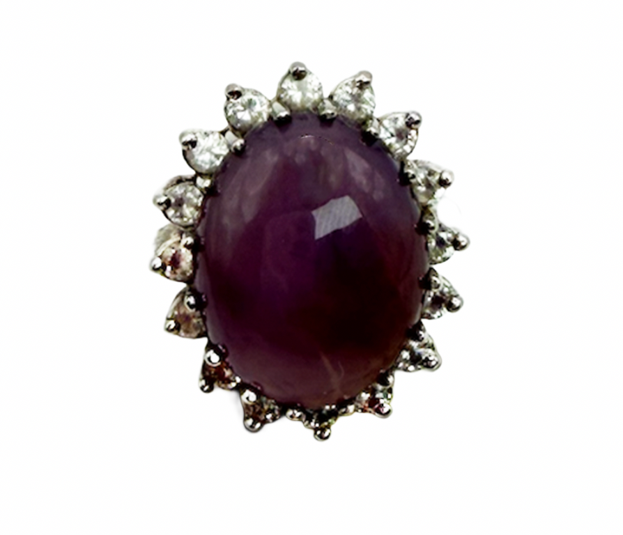Fine Iced Lavender Jadeite Cabochon and Diamond Ring