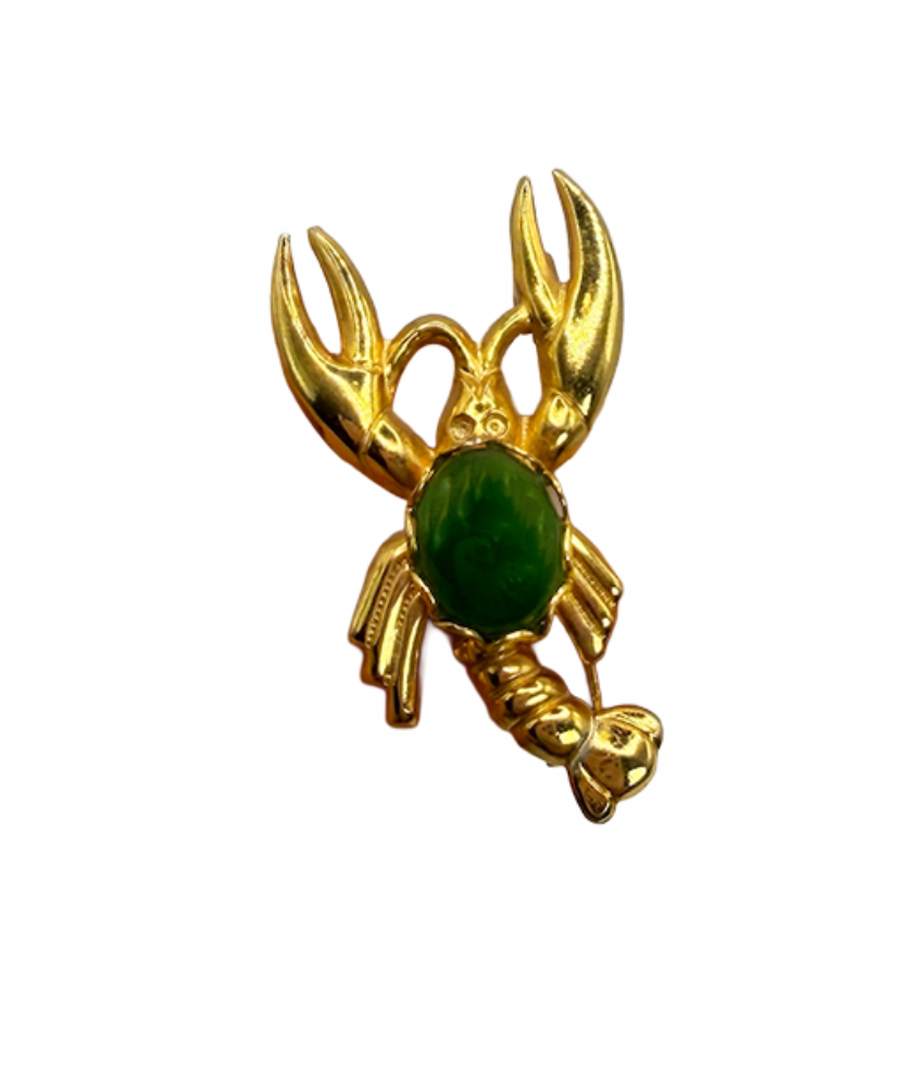 Gold And Jade Lobster Pin