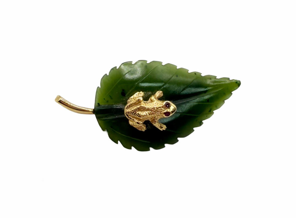 Designer Gold Frog Pin On Jade