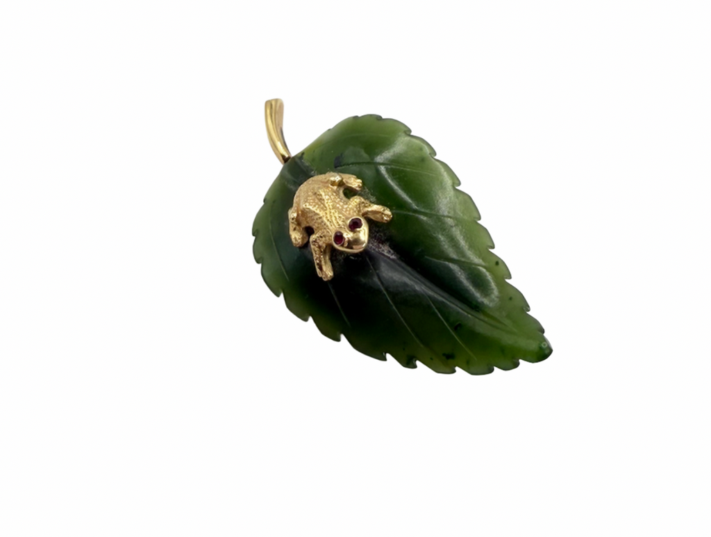 Designer Gold Frog Pin On Jade