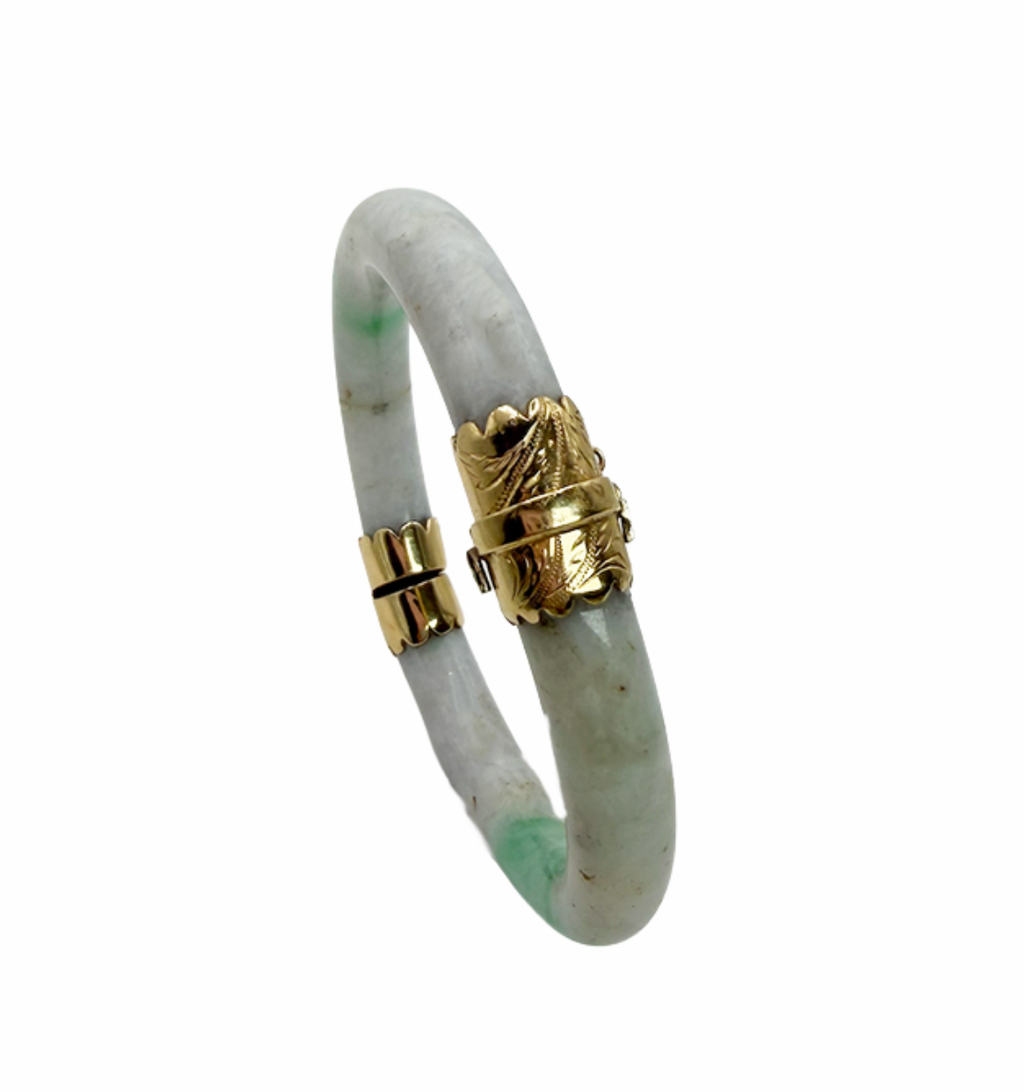 Jade Bangle With 14K Gold Hinge