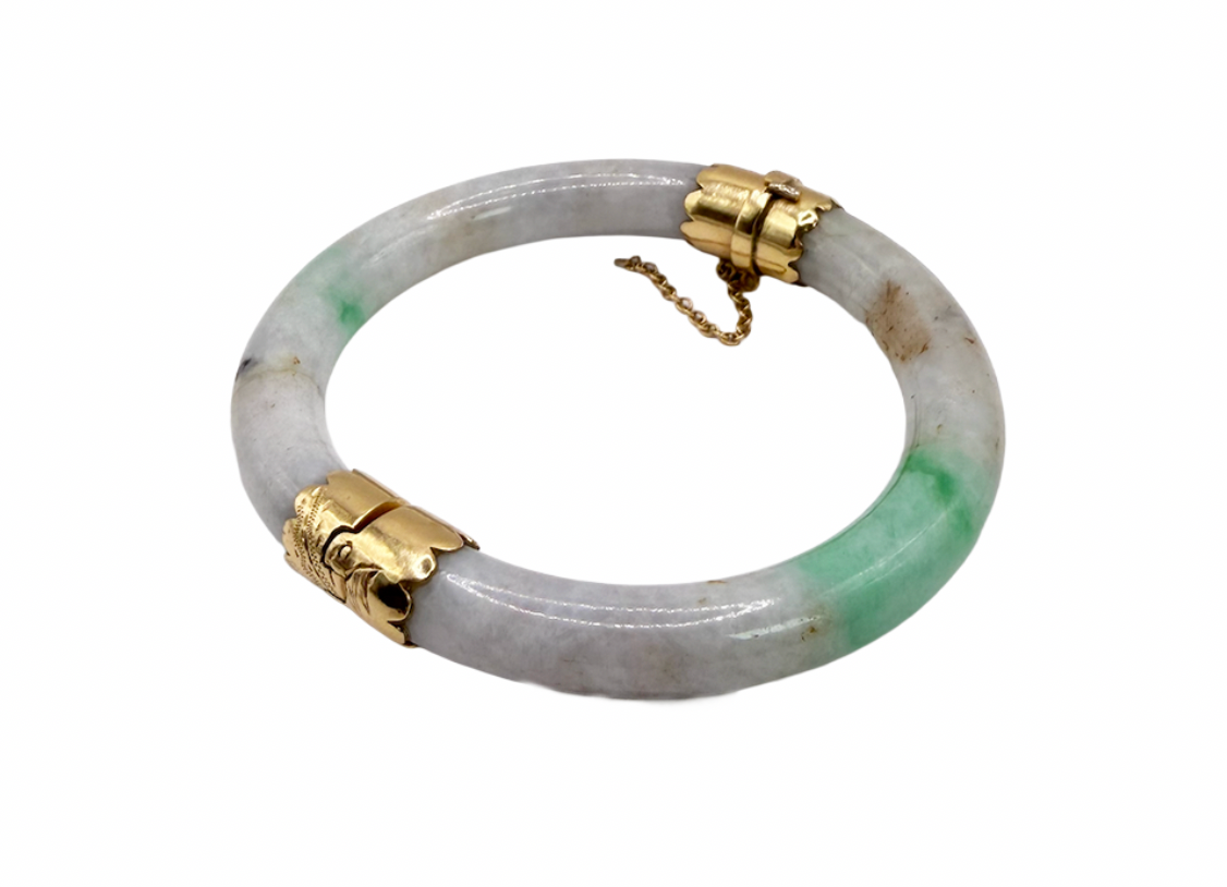 Jade Bangle With 14K Gold Hinge