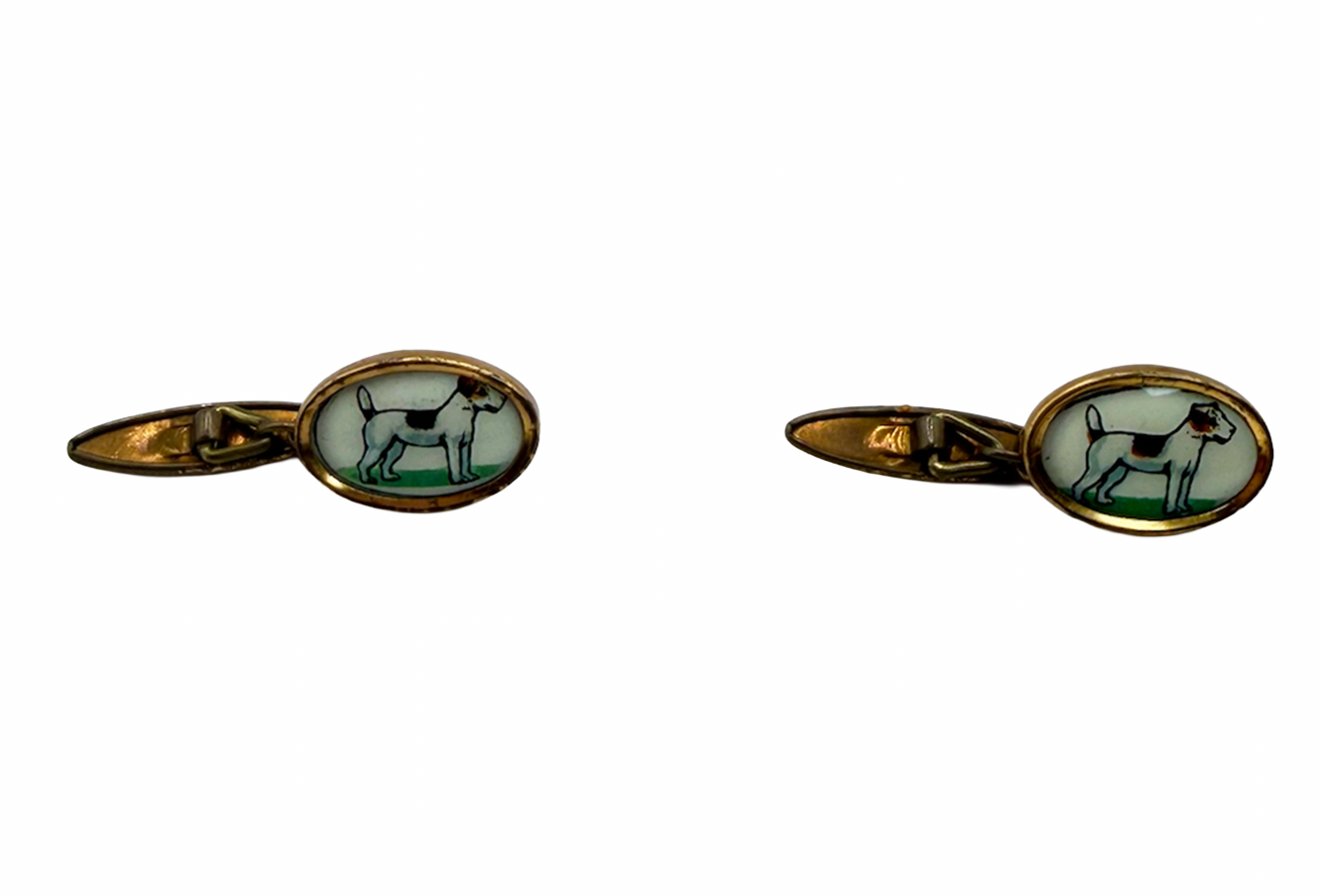 Antique Enamelled Dog Cufflinks