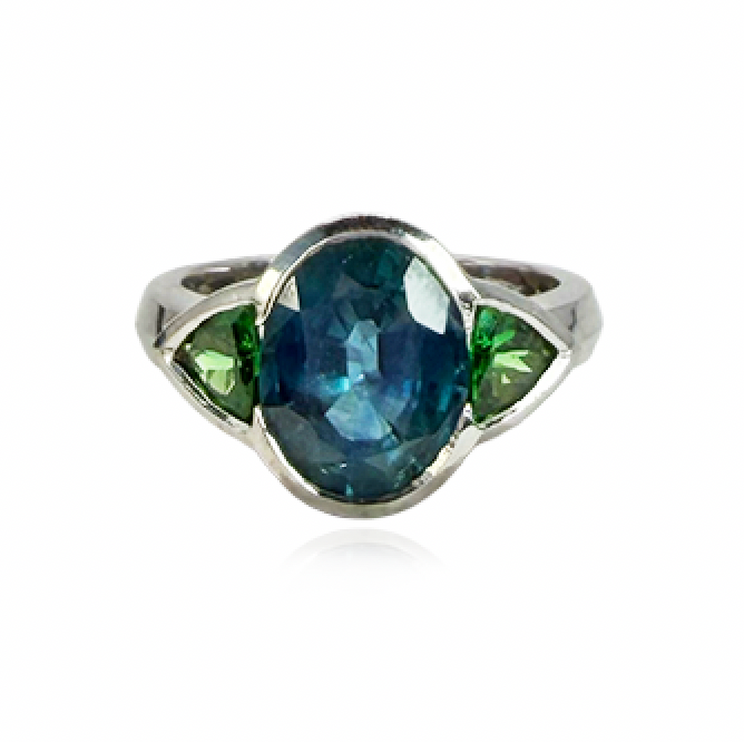 Sapphire and Tsavorite Ring