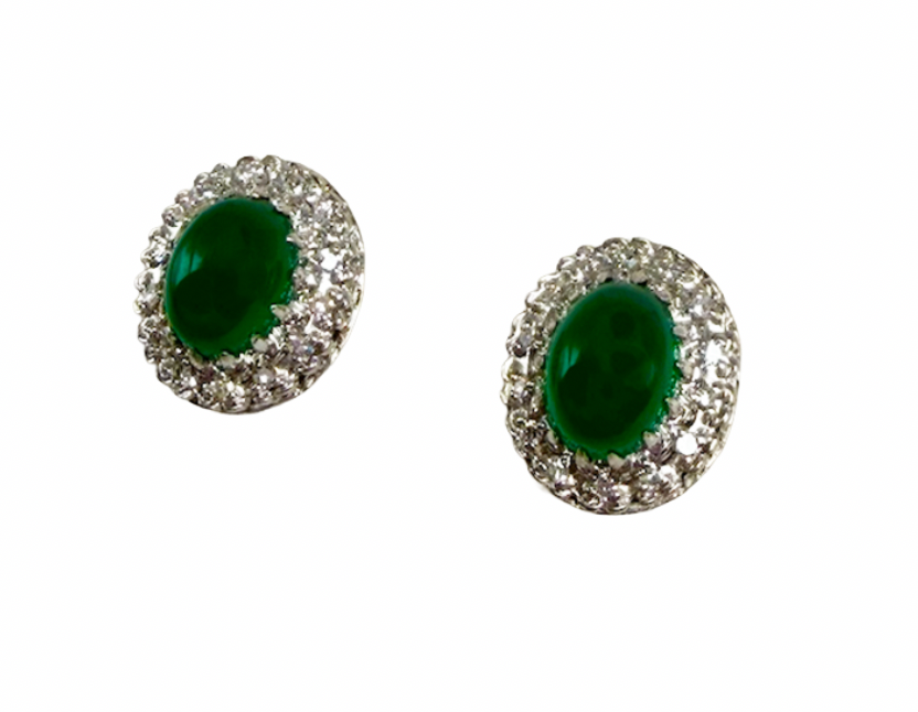 Chrysoprase And Diamond Gold Earrings